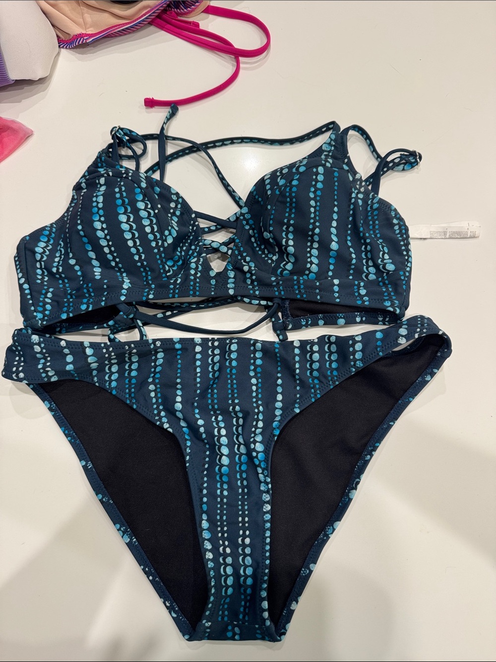 CUPSHE Women's Dream Space Lace Up Bikini Set Beach Swimwear medium Dark Blue - Picture 2 of 2